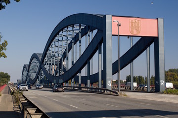 New Elbe Bridge (Neue Elbbrucke) - a modern road steel bridge across the Elbe River in Hamburg.
