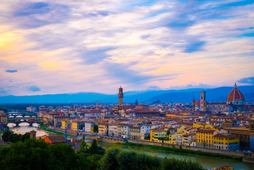 Fototapeta na wymiar Beautiful sunset over Florence town,Santa Maria del Fiore in Piazza Michelangelo,Italy