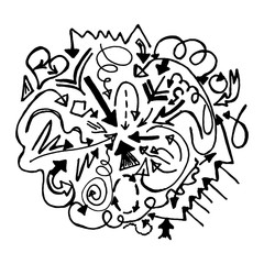 Hand drawn vector arrows set. Black doodle arrows on a white background.