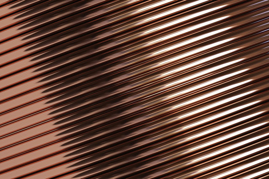 Closeup of copper pipes. 3D Illustration  