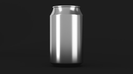 Blank small silver aluminium soda can mockup on black background