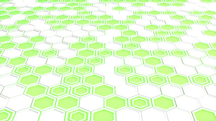 Abstract 3d background made of white hexagons on green glowing background - 191722452