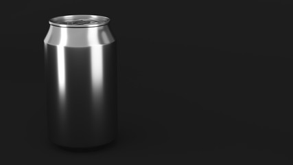 Blank small silver aluminium soda can mockup on black background