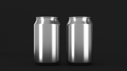 Two small silver aluminum soda cans mockup on black background