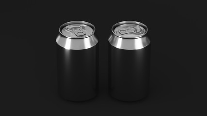 Two small silver aluminum soda cans mockup on black background