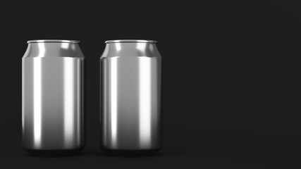 Two small silver aluminum soda cans mockup on black background