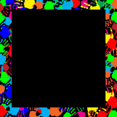 multicolored handprints border isolated on black background