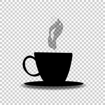 Black silhouette of tea or coffee cup with smoke