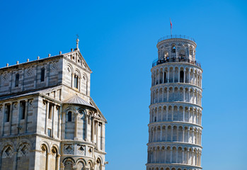Fototapeta na wymiar Pisa Cathedral (Duomo di Pisa) with the Leaning Tower of Pisa on Piazza dei Miracoli in Pisa, Italy.
