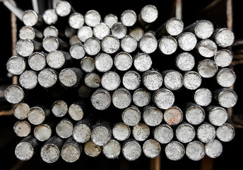 Construction steel profile of round bar at the warehouse of steel products