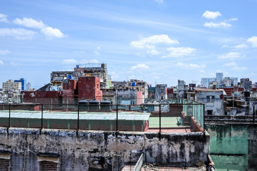 Scenic view of crumbling buildings in Havana