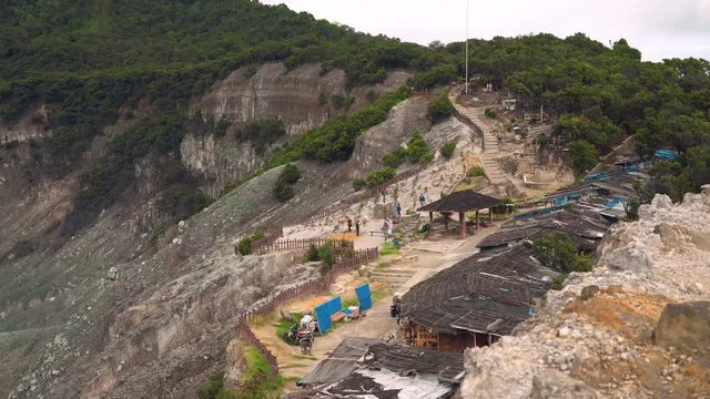 View of Tangkuban Perahu edge with tourist market