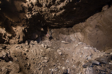 Underground abandoned gold ore mine shaft tunnel gallery ore wall