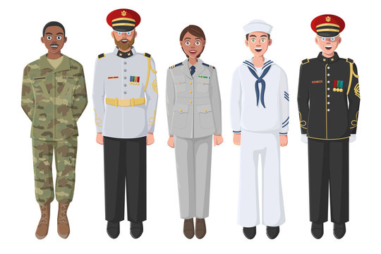 Five American Soldiers in Uniform