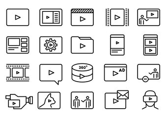 Set of Simple Video Vector Line Art Icons
