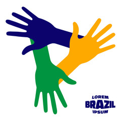 Hands Icon using Brazil flag colors. Vector illustration 