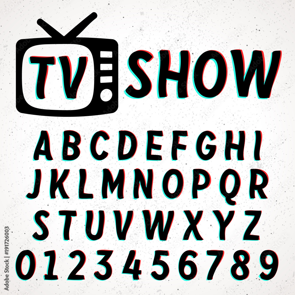 Poster font with glitch and 3d effect. vector distorted retro crt screen alphabet.