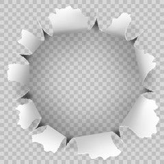 Torn hole and ripped of paper. Transparent background only in EPS 10