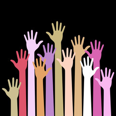 Colorful up hands on black background. Vector illustration