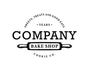 Rolling Pin Home Bakery Cake Bread -
 Bake Shop Illustration Hand Drawing Symbol Vintage Logo Vector