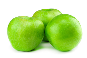 Fresh green apples, isolated on white background