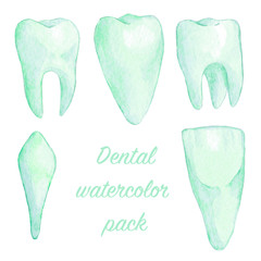 Green watercolor teeth set