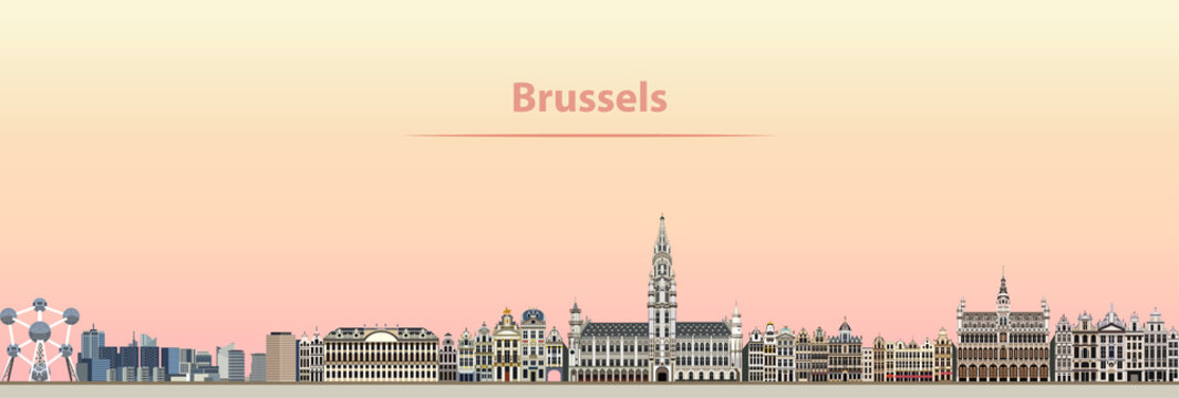 Brussels city skyline at sunrise vector illustration