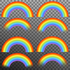 Set of realistic colorful rainbow. Transparent background only in EPS 10