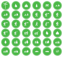 Set of Hiking tourists icon. Vector illustration
