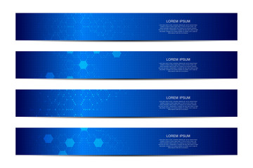 Set of technological and scientific banners with hexagons.