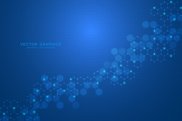 Abstract technology background with hexagons and molecules.