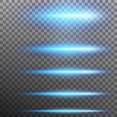 Set. Abstract blue glare effect lights. Transparent background only in EPS 10