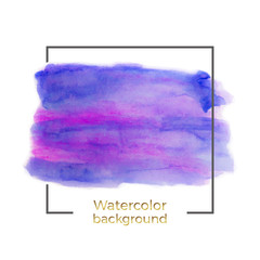 Abstract blue, purple watercolor on the white background, splash with square frame, Abstract of fluid ink, acrylic dry brush strokes, stains, spots.  Background for design, banner, flyer, poster