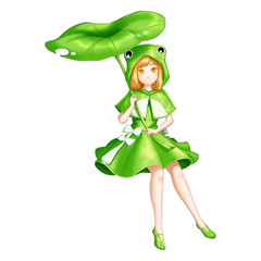 Frog Girl with Anime and Cartoon Style. Video Game's Digital CG Artwork, Concept Illustration, Realistic Cartoon Style Character Design
