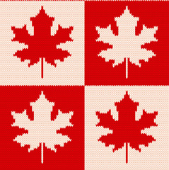Maple leaves on checkered background - Seamless knitting pattern