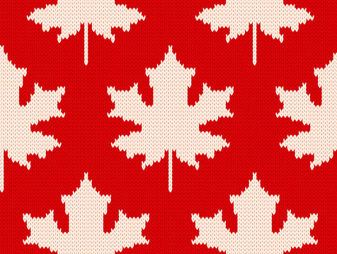 Maple leaves on red - Seamless knitting pattern