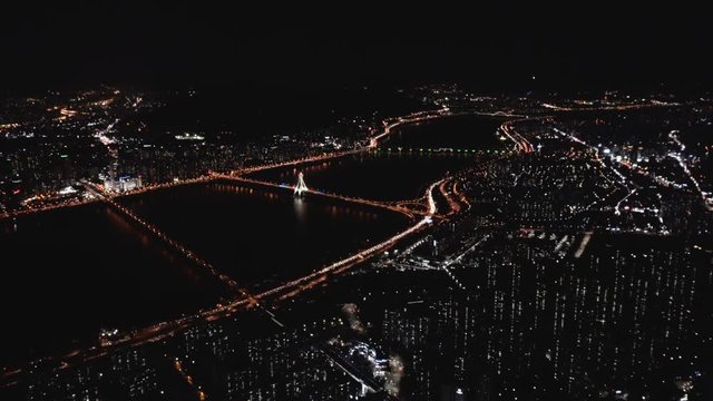Top view of bridges over the Han River in Seoul