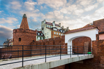 Fototapeta premium Barbican fortress (castle) in old town Warsaw, Poland