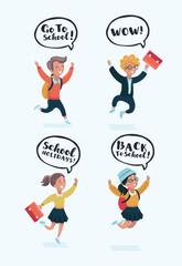 Kids go to school, back to school, Cute cartoon children, happy children, Vector Illustration.