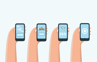 Mobile apps concept - social networking, online business, communication.