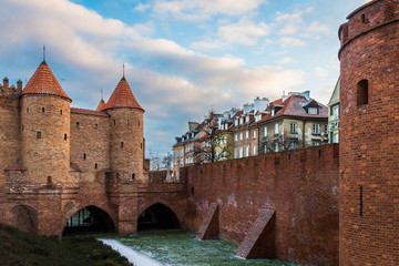 Barbican fortress (castle) in old town Warsaw, Poland