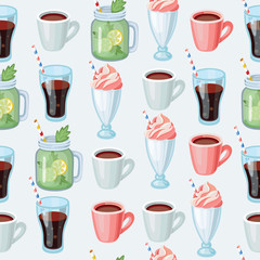 Seamless background of sweet milkshake. Cartoon Pattern.
