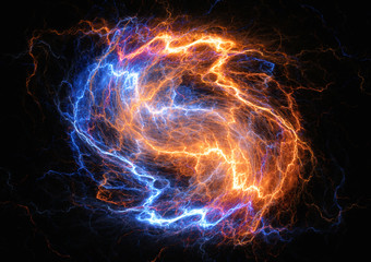 Fire and ice lightning bolt, abstract plasma storm