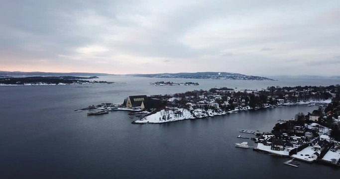 Aerial shot of Fram museum on Bygdoy in Oslo, Norway