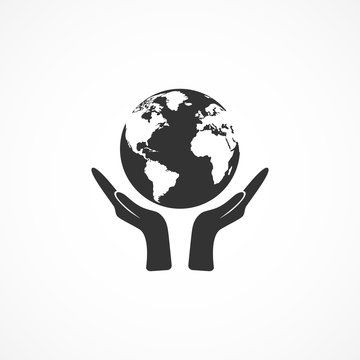 Vector image of icon hands holding the earth.