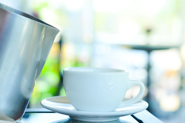 Hot tea time in holiday,break time or relaxing time outside,select focus.
