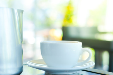 Hot tea time in holiday,break time or relaxing time outside,select focus.