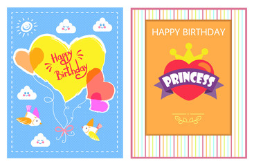 Happy Birthday Bright Cards Vector Illustration