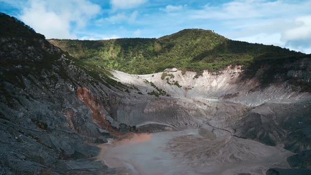 Tilt up Tangkuban Perahu volcano crater near Bangung, Indonesia