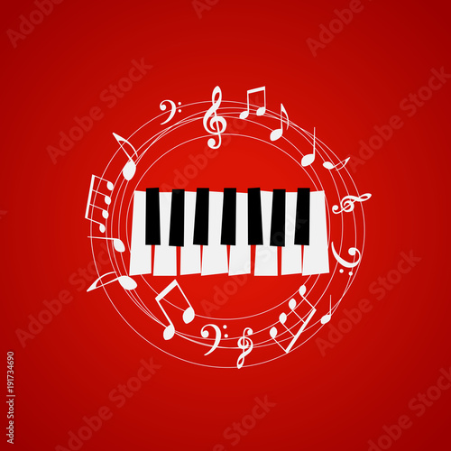Piano Keys With Stave And Music Notes On Red Background Festival Poster Piano Keys With Stave And Music Notes On Red Background Festival Poster